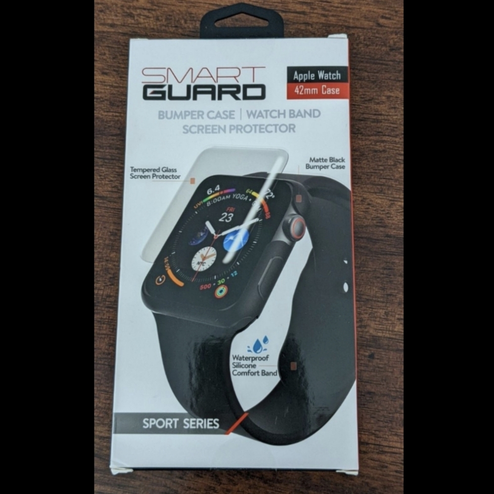 Black Apple Watch Band,Bumper Case, & Screen Protector 42 mm, NEW, Sport Series